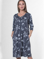 Женский халат с цветочным принтом на молнии (Размер: XXL) (Цвет: темно-серый)