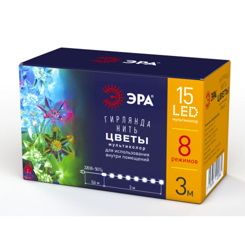 ENIN-3Z ЭРА Гирлянда LED Нить Цветы 3 м мультиколор, 220V, IP20 | Гирлянды