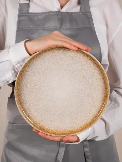 Набор посуды 6 тарелок плоских охра с бортиком 26 см