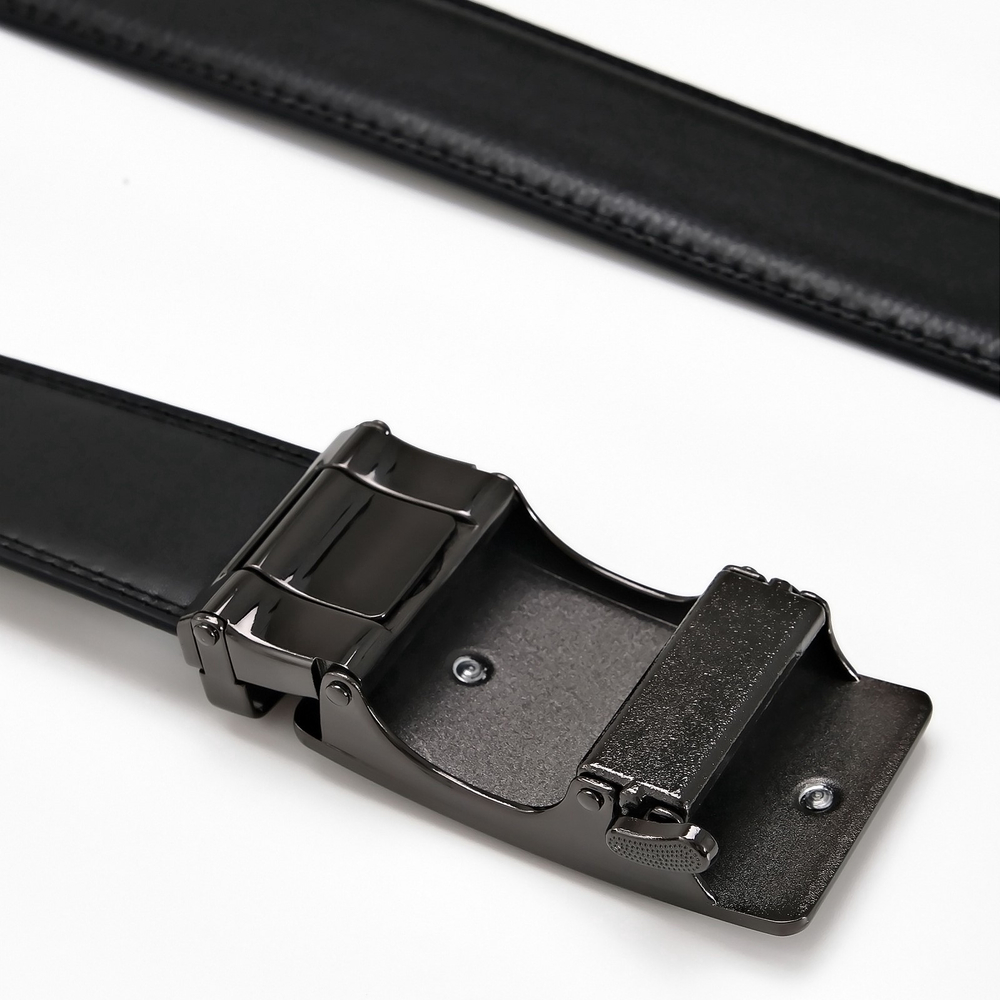 Ремень мужской, натуральная кожа, пряжка автомат, чёрный