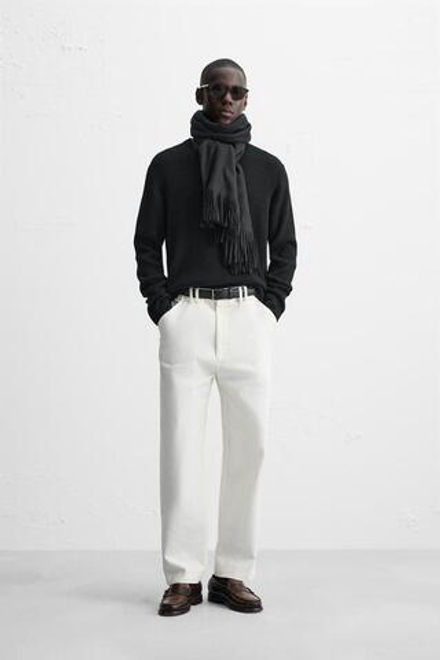 ZARA СВИТЕР ИЗ СМЕСОВОЙ ШЕРСТЯНОЙ ПРЯЖИ С РЕЛЬЕФНЫМ УЗОРОМ, ЧЕРНЫЙ