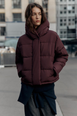 ZARA КОРОТКИЙ АНОРАК С КАПЮШОНОМ WATER REPELLENT WINDPROOF, БУРГУНДИ