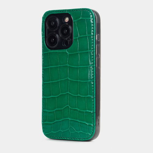 Чехол для iPhone 15 Pro из кожи аллигатора, зеленого цвета