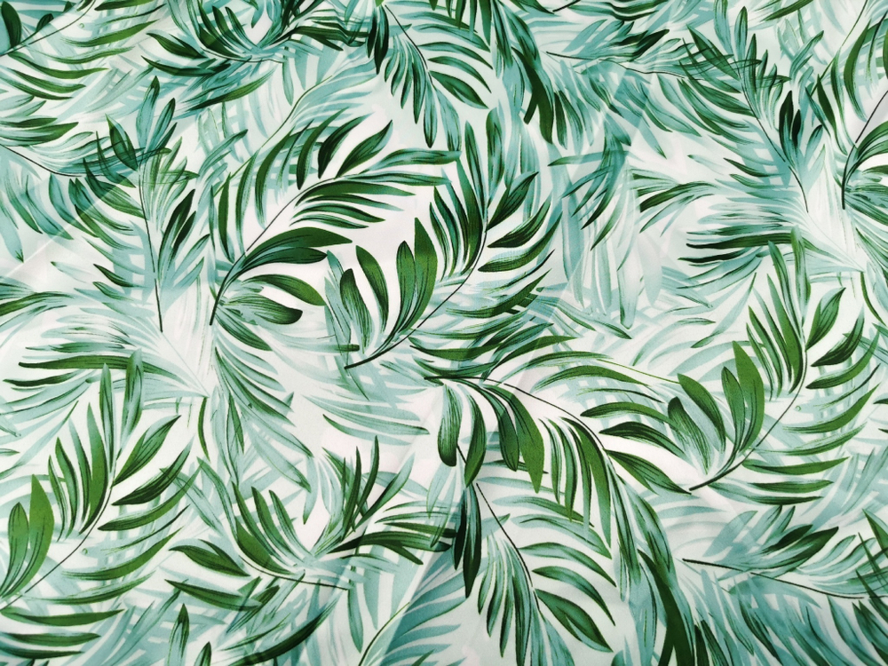 Эластичный бельевой атлас-стрейч, зеленые листочки, (Арт: ASP-009)