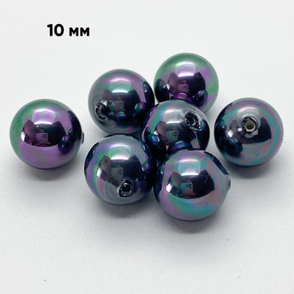 &quot;Майорка&quot; полупросверленная, цвет черный АВ, 10 мм, цена за 1 шт