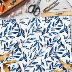 Ткань оксфорд 210 утончённые листья синие