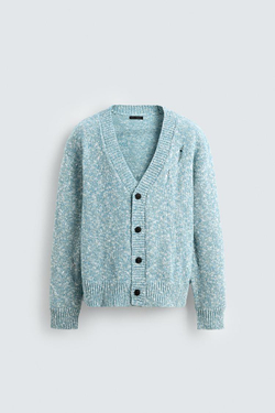 ZARA КАРДИГАН С АЖУРНЫМ УЗОРОМ, ГОЛУБОЙ