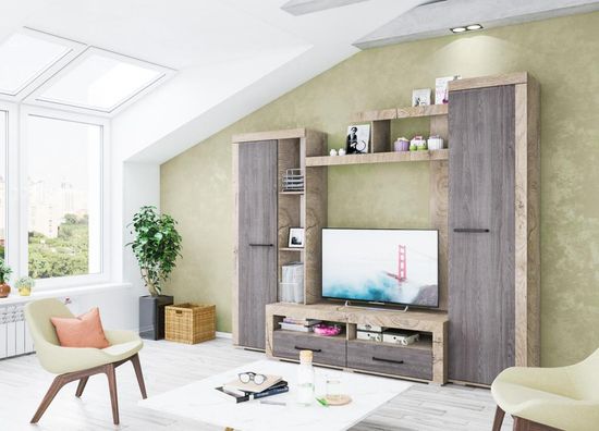 Гостиная МАРСЕЛЬ-4 дуб эндгрейн / ясень анкор темный