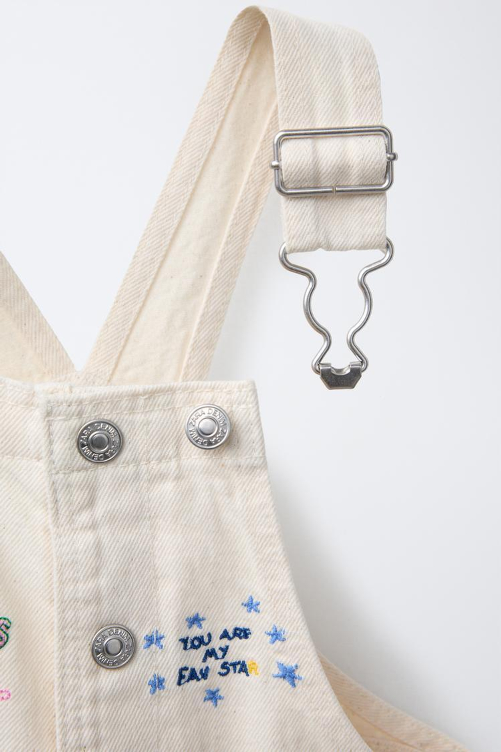 ZARA ДЛИННЫЙ КОМБИНЕЗОН ИЗ ТВИЛА С ВЫШИВКОЙ, ЭКРЮ