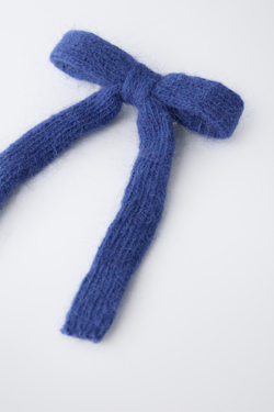 ZARA ВЯЗАНАЯ ЗАКОЛКА ДЛЯ ВОЛОС С БАНТОМ, ЯРКО-СИНИЙ