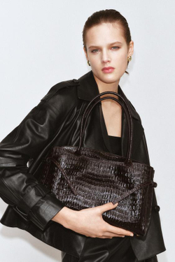 ZARA СУМКА CITY ИЗ РЕЛЬЕФНОЙ КОЖИ, ШОКОЛАДНЫЙ