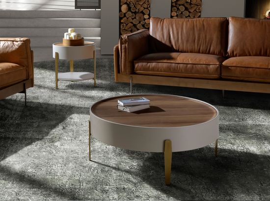 Круглый журнальный столик 2151 из ореха и бежевого дерева