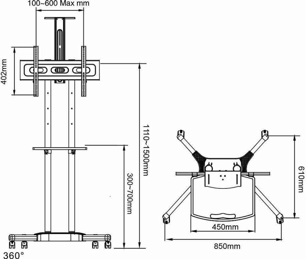 Стойка для телевизора Arm Media PT-STAND-12 черный 32"-70" макс.55кг напольный фиксированный (10248)