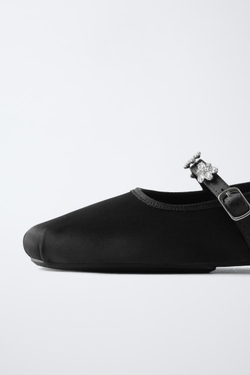 ZARA БАЛЕТКИ СО СТРАЗАМИ, ЧЕРНЫЙ