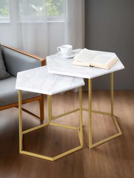 Стол журнальный МеталлАрт М003 белый мрамор/золото