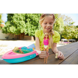 Barbie Кукла Барби в купальнике с лодкой, спасательным жилетом и щенком GRG30