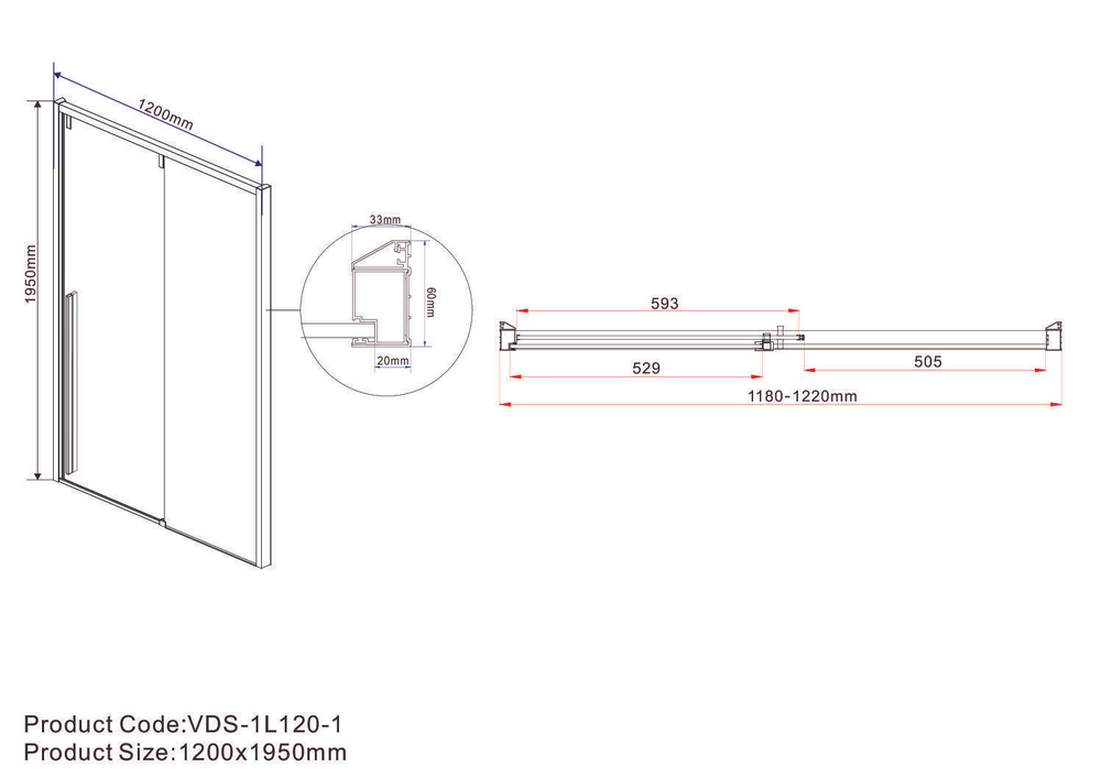 Душевая дверь Lugano VDS-1L120CLB-1, 1200, черный, стекло прозрачное, , шт