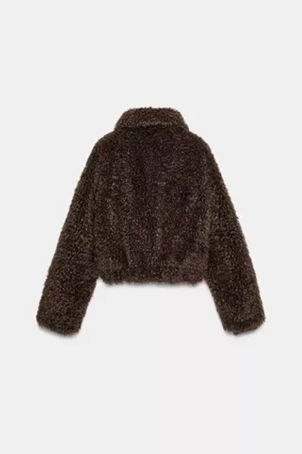 ZARA ДЛИННАЯ КУРТКА ИЗ ОВЧИНЫ, КОРИЧНЕВЫЙ