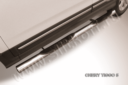 Пороги из нержавейки Chery Tiggo 5 (2014-2016) d76 с проступями