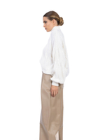 Женские кожаные брюки бежевые широкого кроя