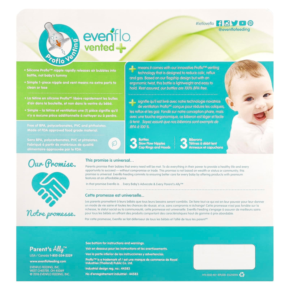 Evenflo Feeding, прозрачные бутылочки из полипропилена с вентиляцией и Twist, стандартные, от 0 месяцев, с медленным потоком, 6 бутылочек по 240 мл (8 унций)