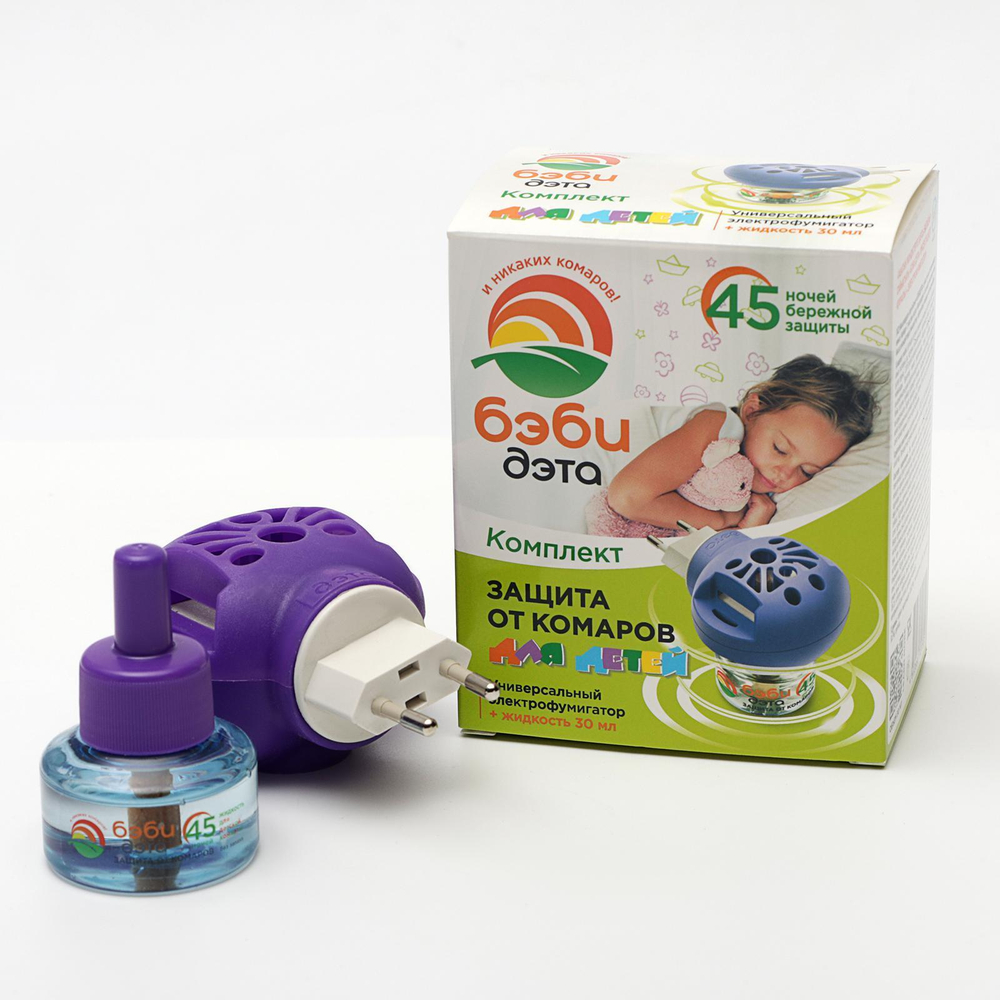 КОМПЛЕКТ ЖИДКОСТЬ ОТ ЛЕТАЮЩИХ НАСЕКОМЫХ ДЭТА 45 НОЧЕЙ ФЛАКОН 30МЛ + УНИВ.ФУМИГАТ
