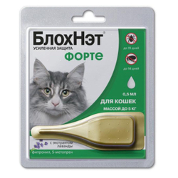 Капли для кошек до 5кг от блох, клещей, вшей, власоедов, а так же для лечения ушной чесотки и предотвращения нападения комаров БлохНэт Форте (Астрафарм), 1пипетка