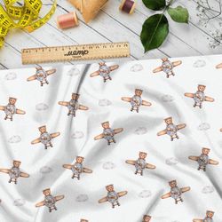 Ткань атлас медвежата на самолёте