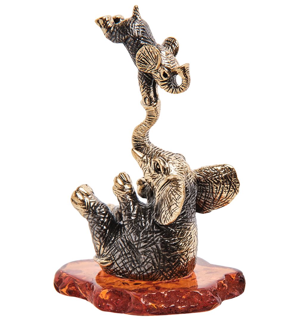 Народные промыслы AM-3261 Фигурка «Слоны Акробаты» (латунь, янтарь)