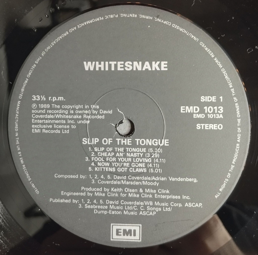 Винтажная виниловая пластинка LP Whitesnake Slip Of The Tongue (UK 1989)