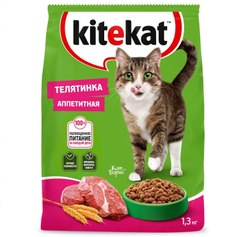 Kitekat сухой корм д/взр. кошек, телятина, 1,3 кг