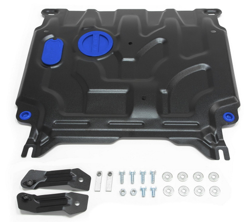 Защита картера и КПП Rival для Hyundai Solaris II (V - 1.4; 1.6) 2017-2020 2020-н.в./Kia Rio IV седан (V - 1.4; 1.6) 2017-2020 2020-н.в./Kia Rio X хэтчбек (V - 1.4; 1.6) 2020-н.в./Kia Rio X-Line хэтчбек (V - 1.4; 1.6) 2017-2021, сталь 1.5 мм, с крепежом, штампованная, 111.2369.1