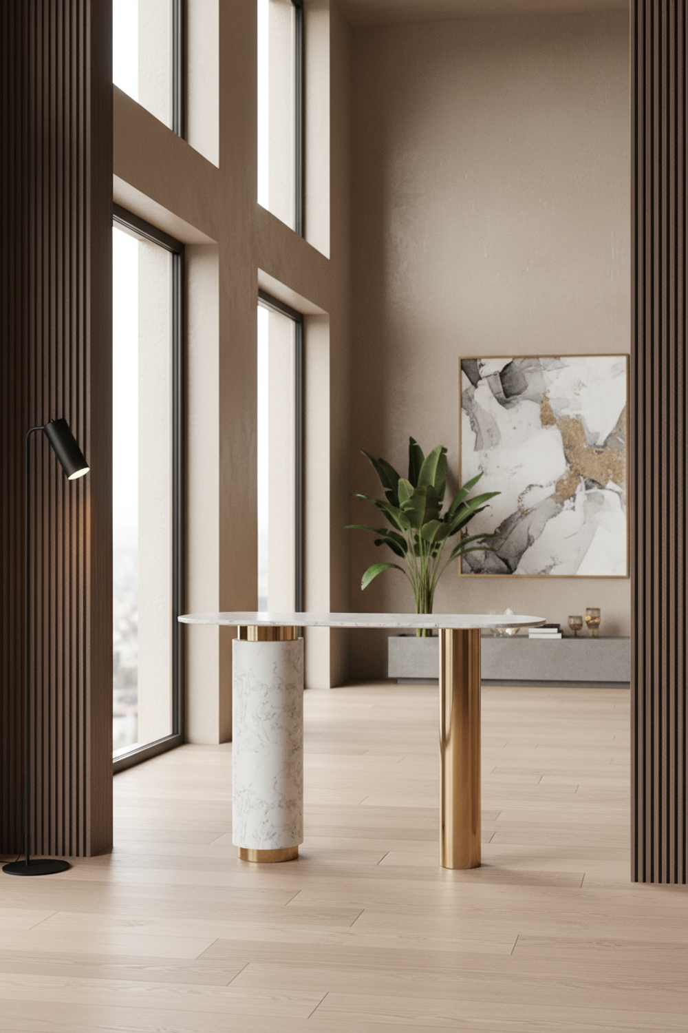 Стол-консоль Ist Casa Прима, 120х40х85 см, белый мрамор, золото