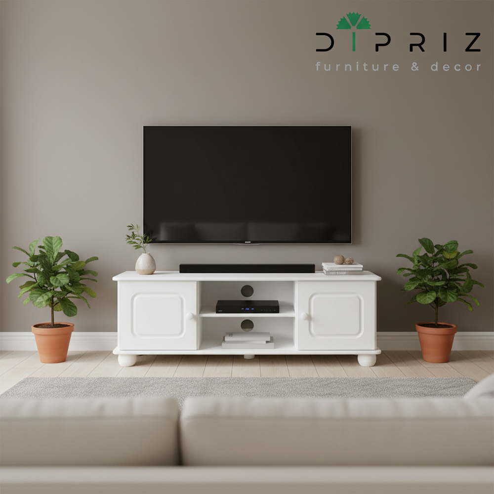 Тумба под телевизор из сосны Хаба 2 двери, 115х29х40, белая