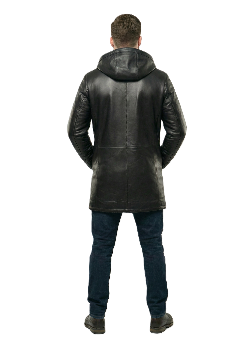 KHIMEONE Мужская кожаная куртка с капюшоном на меху (натуральная кожа/натуральный мех)