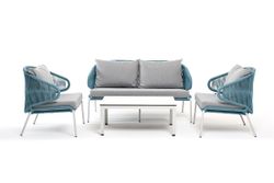 "Милан" лаунж-зона 4-местная плетеная из роупа (веревки), каркас алюминиевый светло-серый, роуп бирюзовый