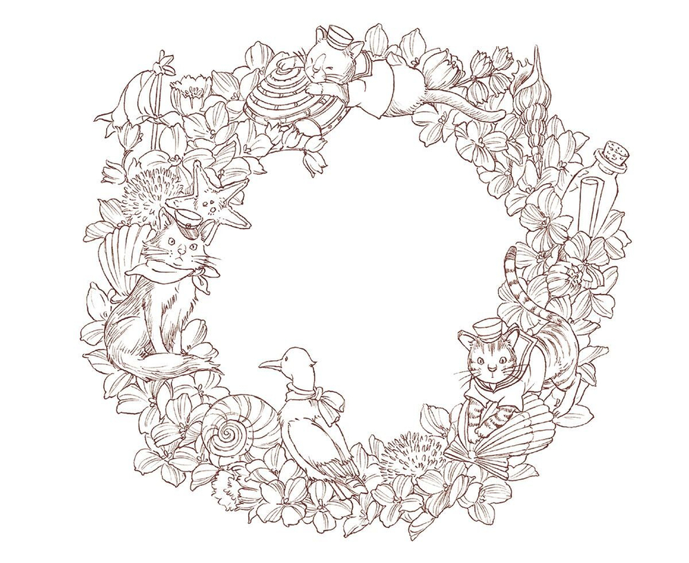 Seasonal Wreaths of plants and friends. Coloring Book