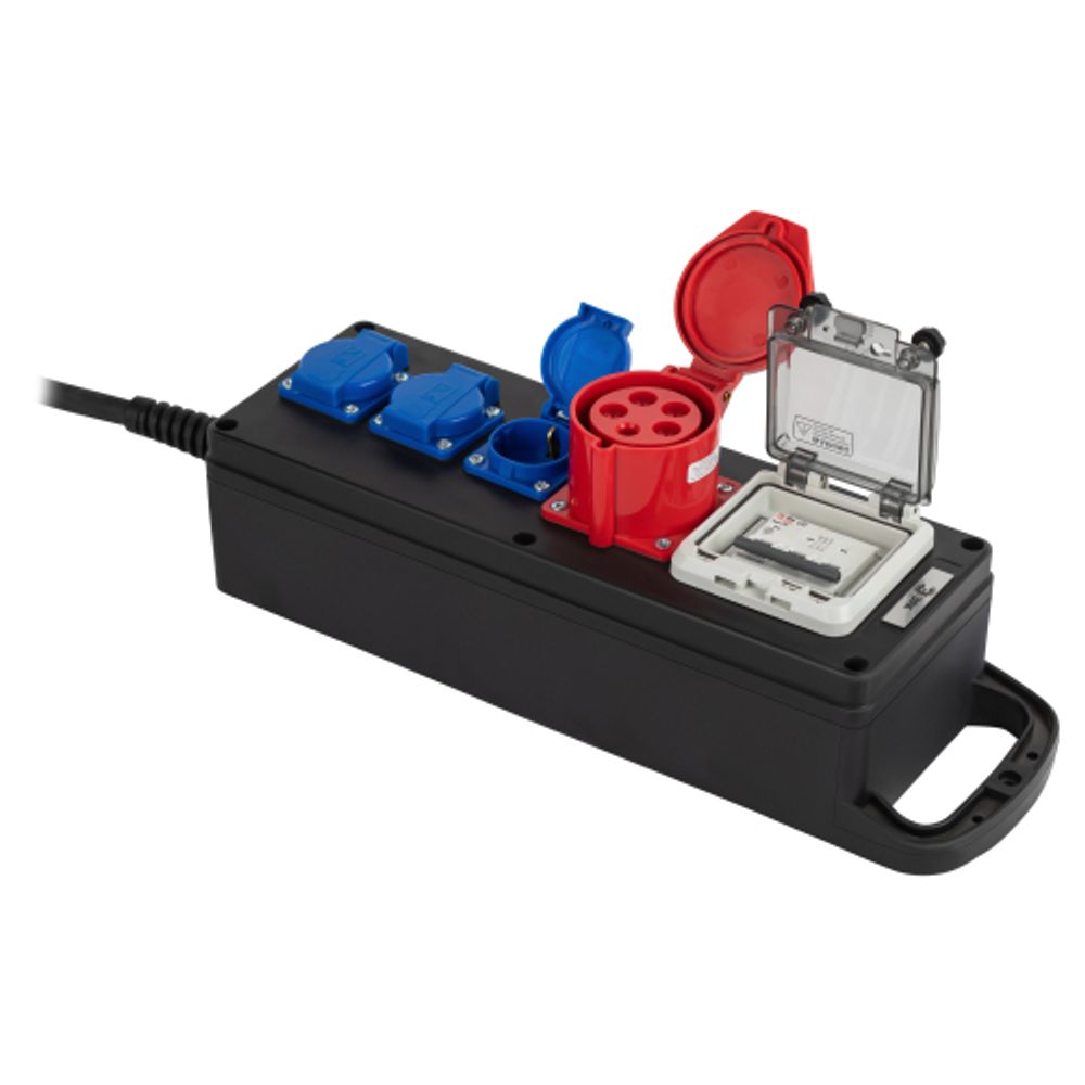 Удлинитель силовой ЭРА IND380-SF-4e-5x4-10m-IP44 380В на каучуковой колодке 4 розетки 1xCEE 5P/3xSCHUKO 10м КГ 5х4 | Силовые удлинители