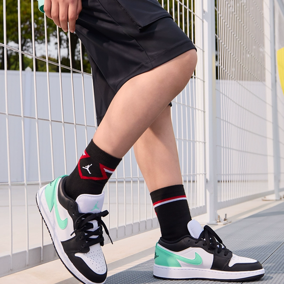 Jordan Air Jordan 1 Детские Скейтбординги-Низенькие Кроссовки Бело-зеленые Уни-сексы