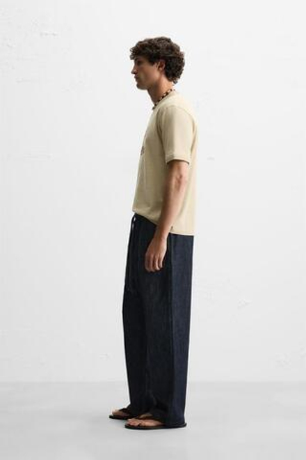 ZARA ФУТБОЛКА С ТЕКСТОМ И ОТДЕЛКОЙ В РУБЧИК, РЫЖЕВАТО-КОРИЧНЕВЫЙ