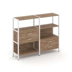 Shelf System Двухсекционный стеллаж трехярусный с ящиками SN.STM-323 Дуб Табак/Металл Белый 1590*400