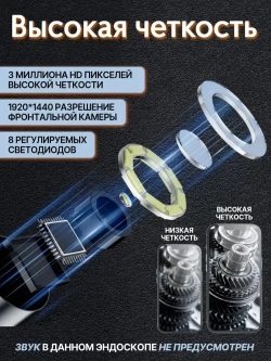 Эндоскоп для смартфона, 3МП, 8мм, водонепроницаемый, с подсветкой, Android/iOS, 2 метра, жесткий