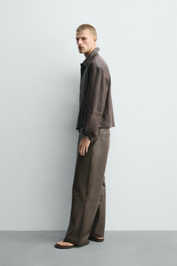 ZARA КОЖАНЫЕ БРЮКИ BALLOON FIT, КОРИЧНЕВЫЙ