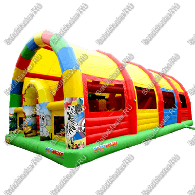 Надувной батут "Страна Сафария" с крышей и высокими горками 13*7*6 м