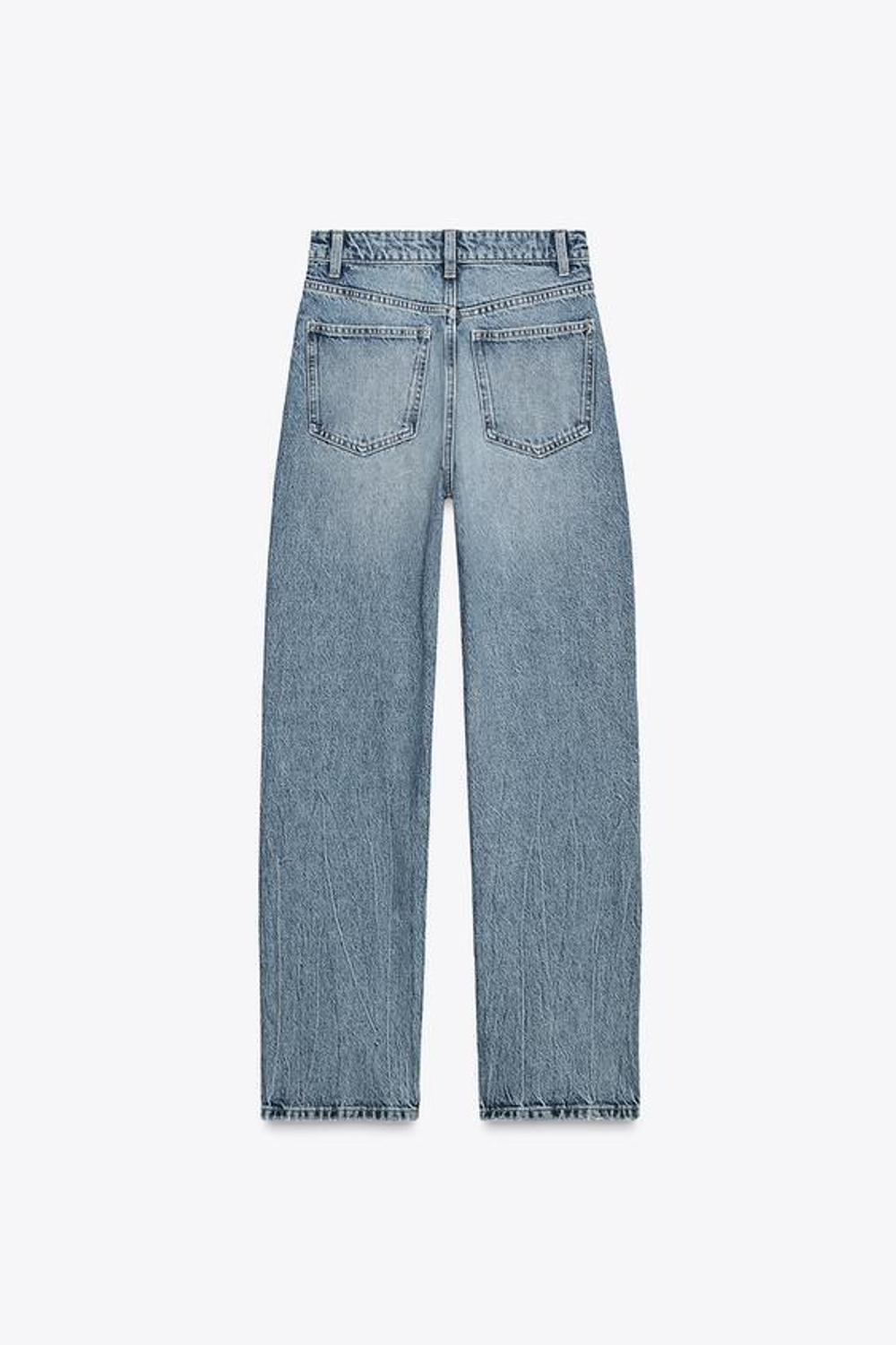 ZARA ДЖИНСЫ TRF MOM FIT HIGH WAIST, СЕРО-СИНИЙ