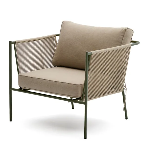 Уличное кресло Zivia из веревки цвета экрю и стали зеленого цвета