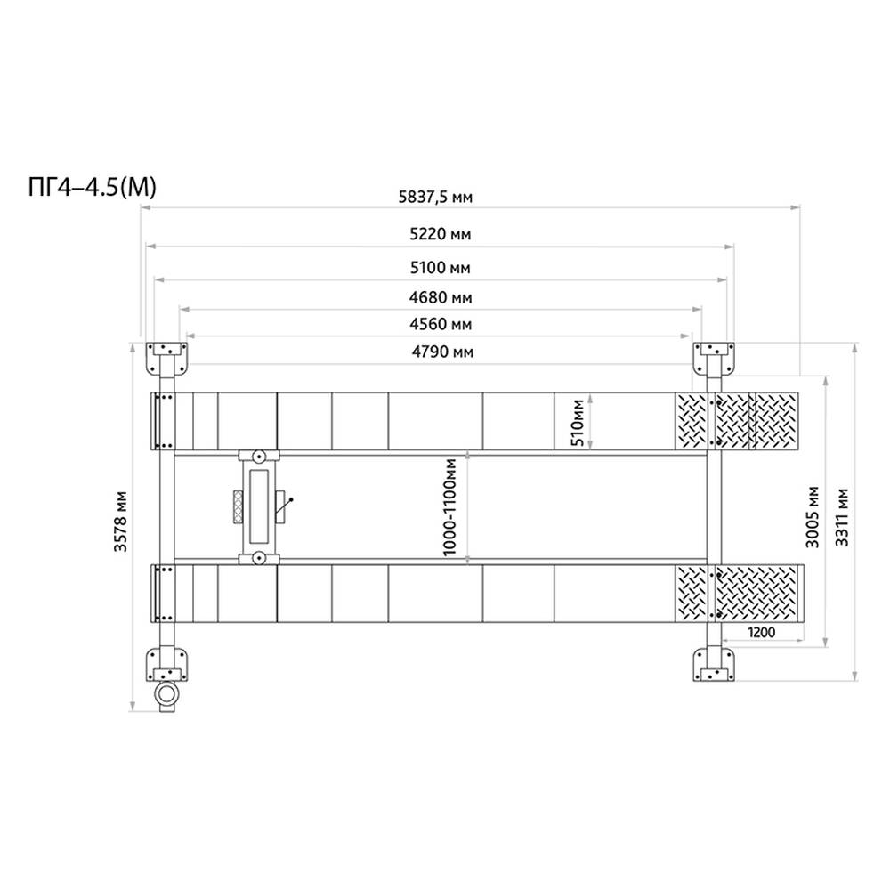 ПГ4-4.5 (М) Подъемник 4-стоечный для сход-развала 4.5 тонны с траверсой на 2 тонны 380В