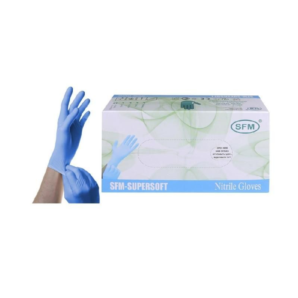 Перчатки нитриловые неопудренные SFM Super SOFT, размер XS, 3 гр, голубые, 100 пар (200 шт.)