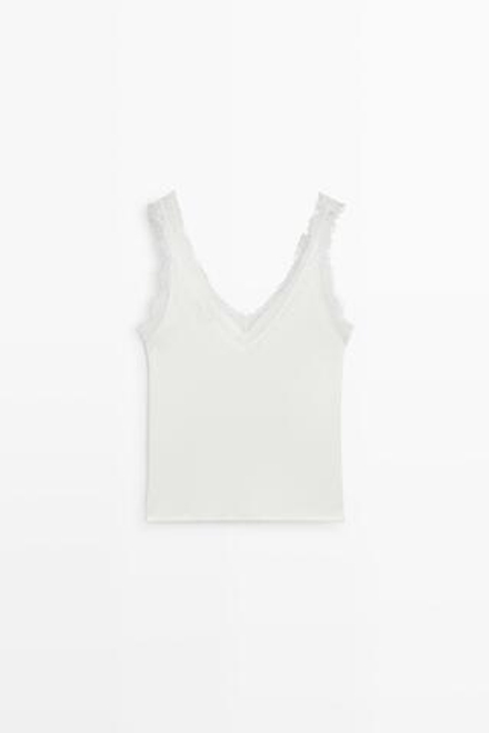 Massimo Dutti Топ на бретелях с кружевной отделкой, белый