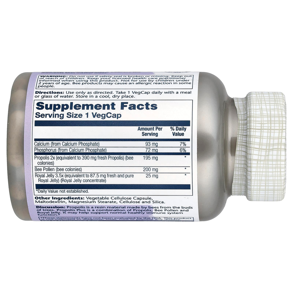 Solaray, Propolis Plus™, прополис, пчелиная пыльца и маточное молочко, 90 растительных капсул